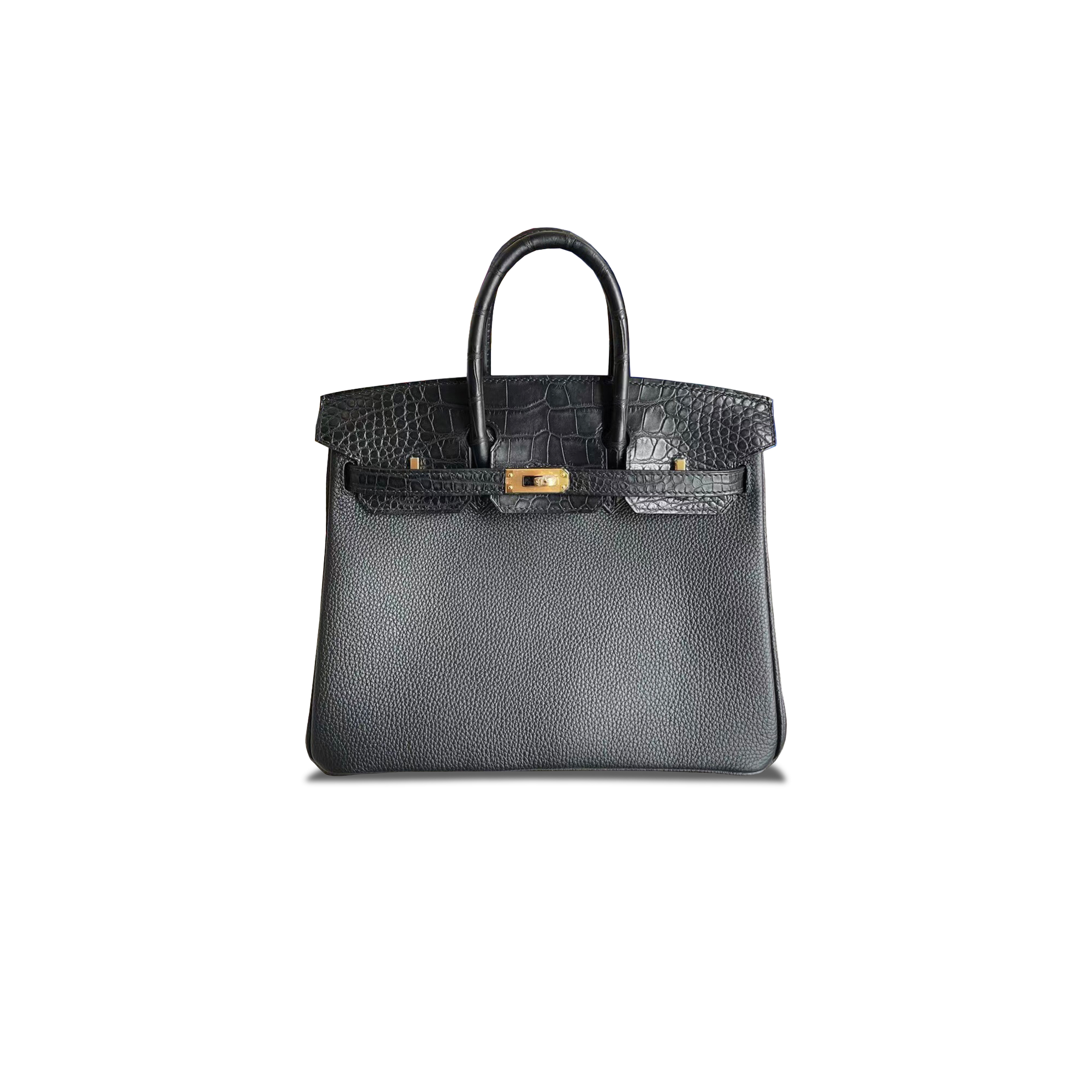 HERMÈS MASTER BIRKIN 25 CROCODILE AND TOGO LEATHER BLACK GOLD BUCKLE H076216CK11 (25*20*13cm)